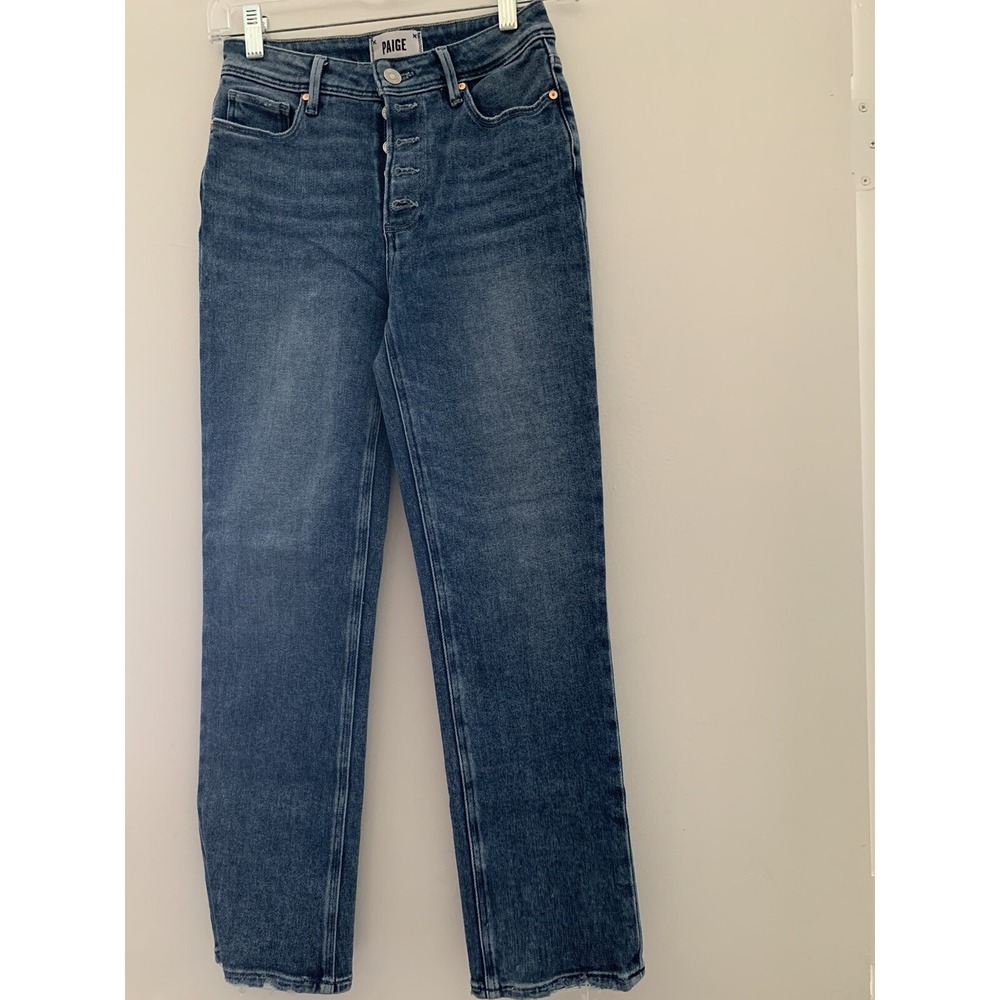 PAIGE Cindy Skysong Blue Wash Exposed Button Fly High Rise Straight Leg Jeans 24